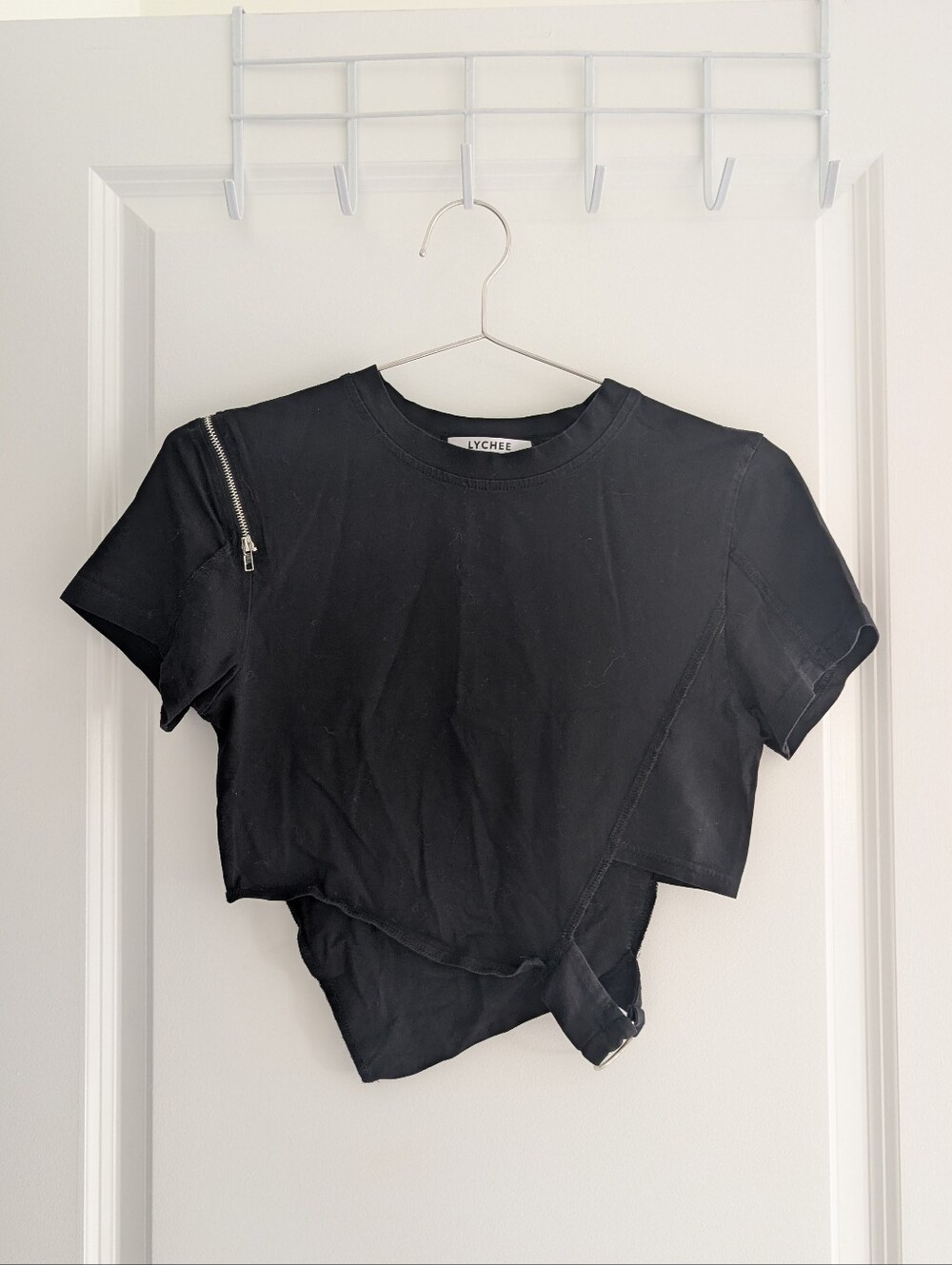 Lychee Black Asymmetric Cropped Tee